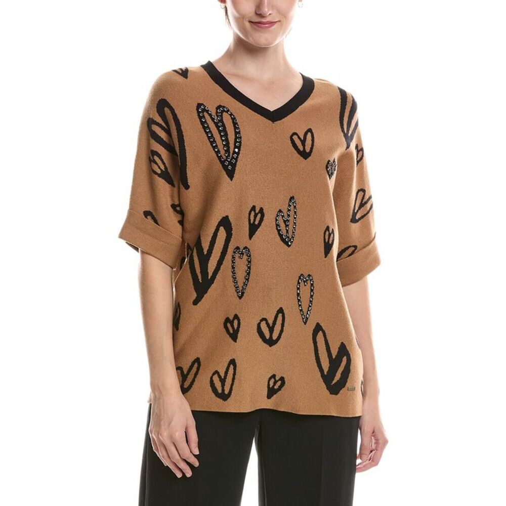 Picadilly Womens  Stone Embellished Heart Sweater, Brown